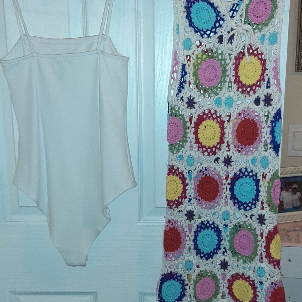 Crochet Dress and White Bodysuit